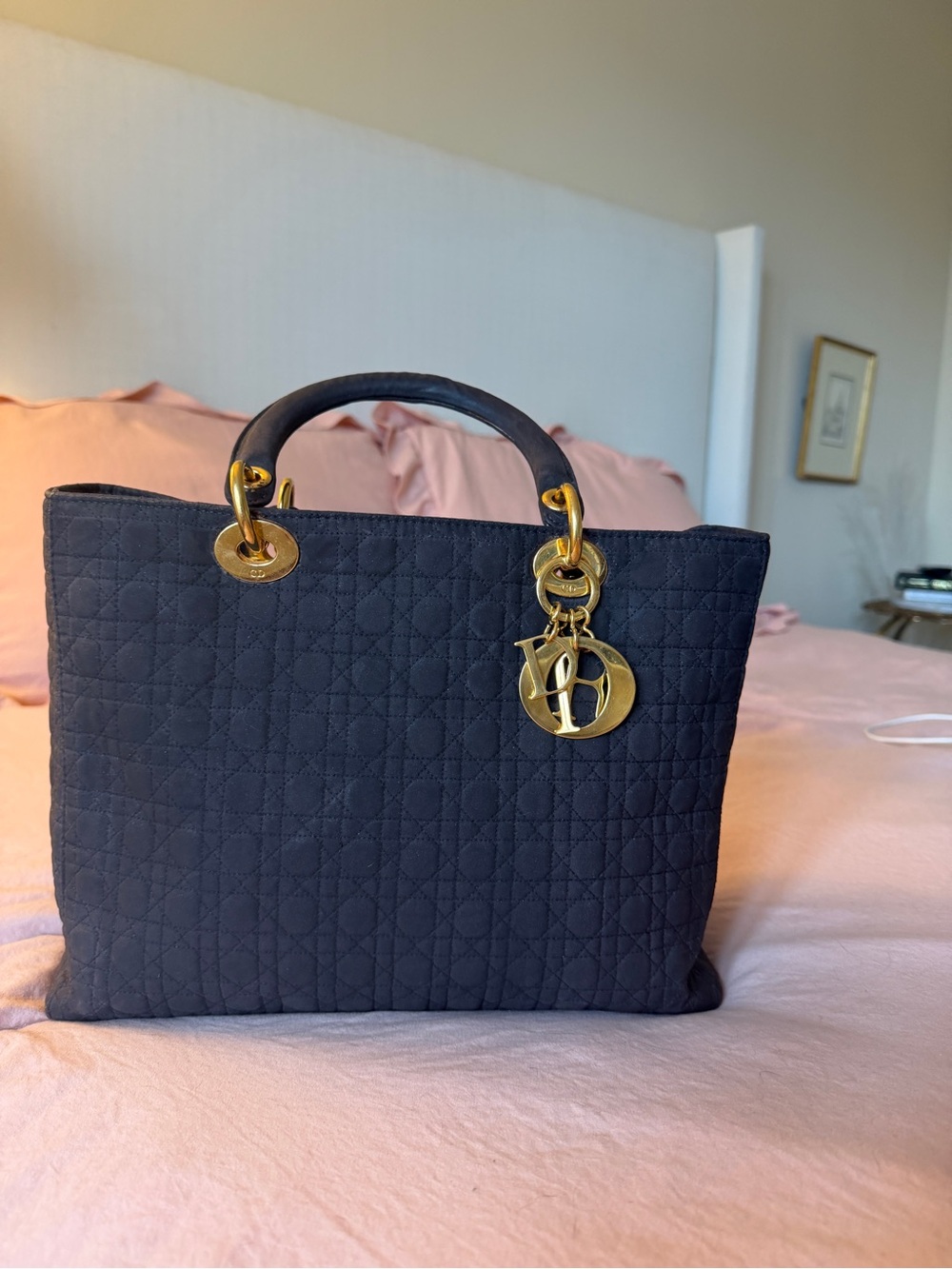 Deep chocolate brown lady Dior nylon bag